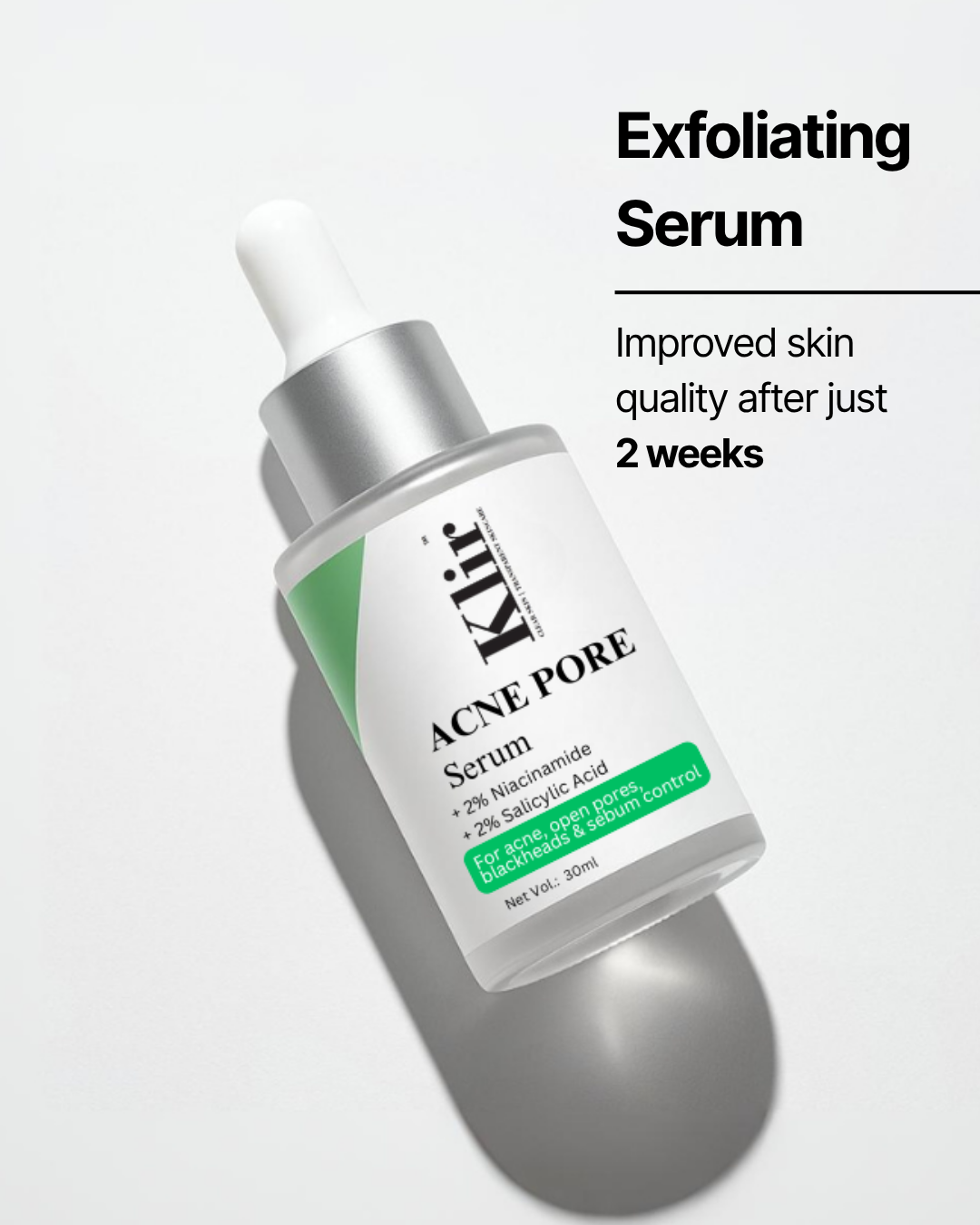 KLIR Acne Pore Serum – 2% Salicylic Acid + 2% Niacinamide + Zinc PCA for Acne, Pores & Oil Control – 30ml