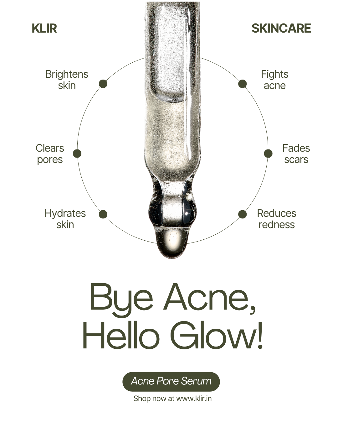 KLIR Acne Pore Serum – 2% Salicylic Acid + 2% Niacinamide + Zinc PCA for Acne, Pores & Oil Control – 30ml