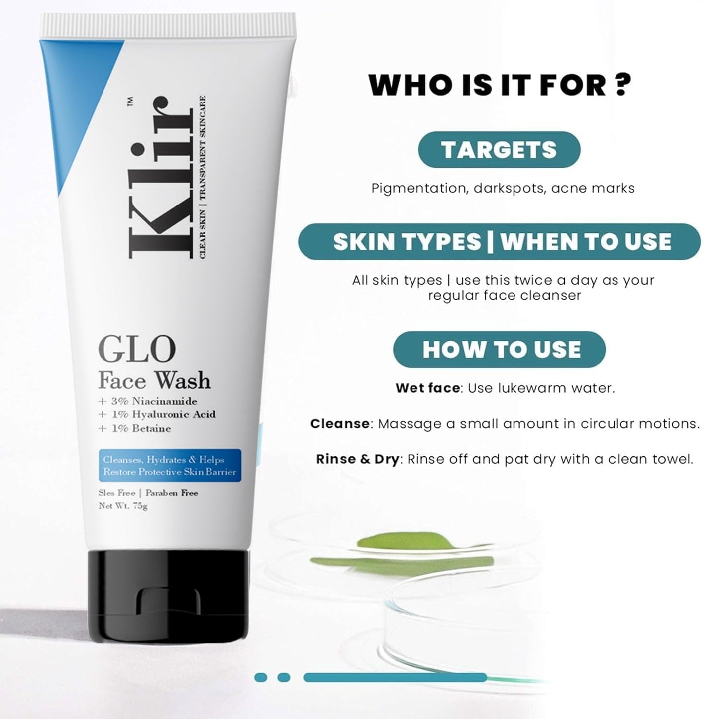KLIR Face Wash & Sunscreen Duo | Hydrating Cleanser + SPF 50 PA++++ (75ml x 2)