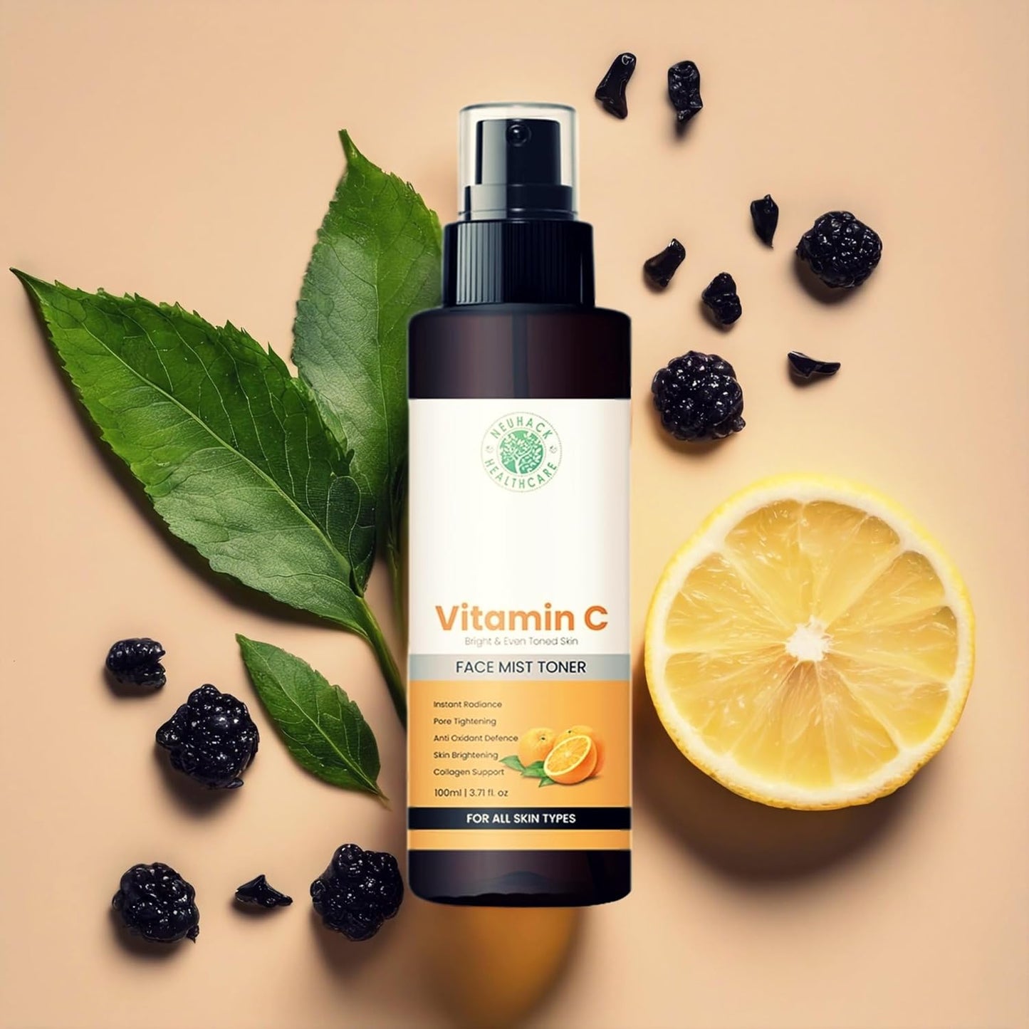 Neuhack Vitamin C Face Mist Toner – Brightening & Hydrating Spray with Lemon Peel & Mulberry Extract – 100ml