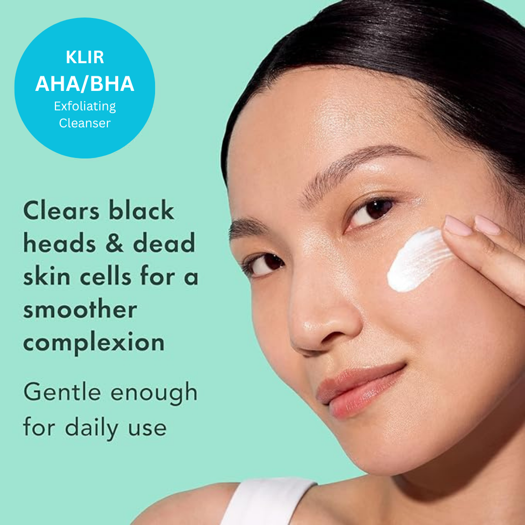 KLIR AHA BHA Cleanser – Brightening, Acne Control, Gentle Exfoliation with Salicylic, Glycolic, Lactic Acid & Niacinamide – 100ml