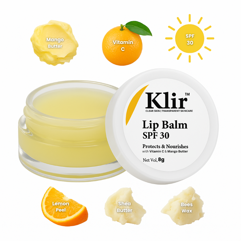 KLIR Lip Balm SPF 30 – Mango Butter, Vitamin C for Hydrated, Soft & Even-Toned Lips – 8g