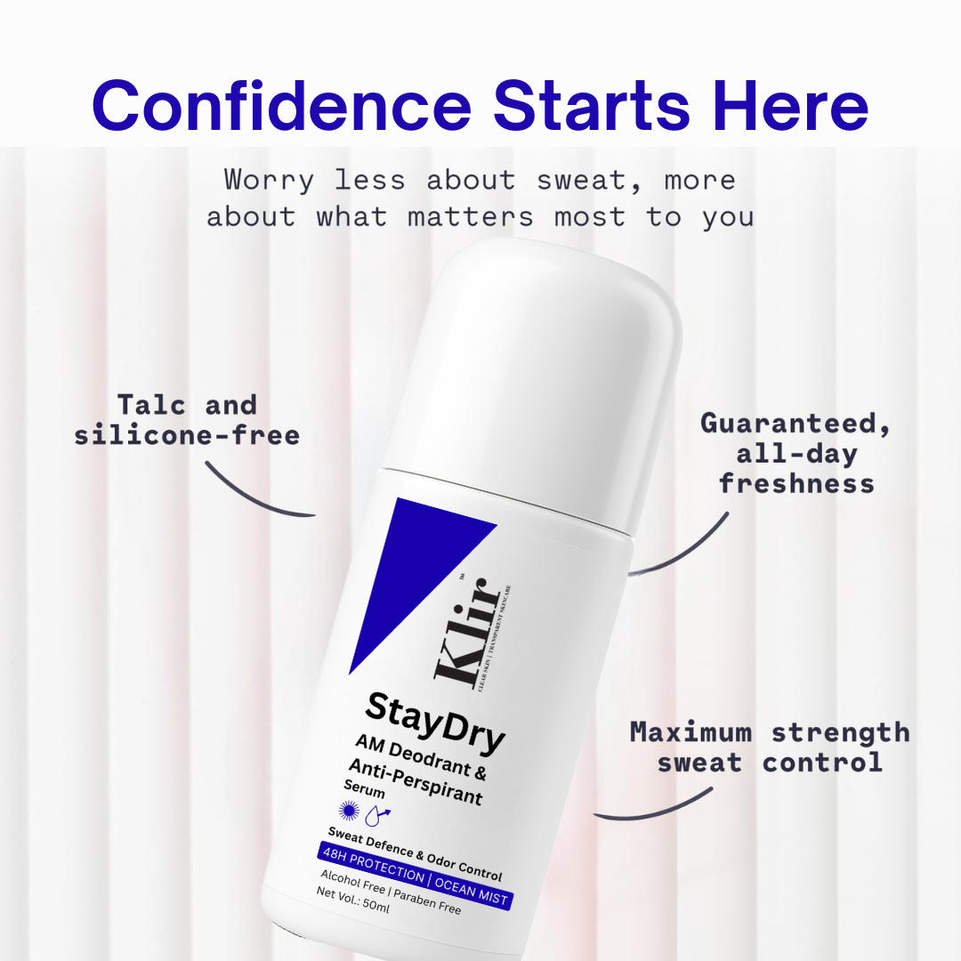 Klir StayDry All Day Protection Anti-Perspirant Roll-On Deodorant | Unisex | Ocean Mist, 50ml