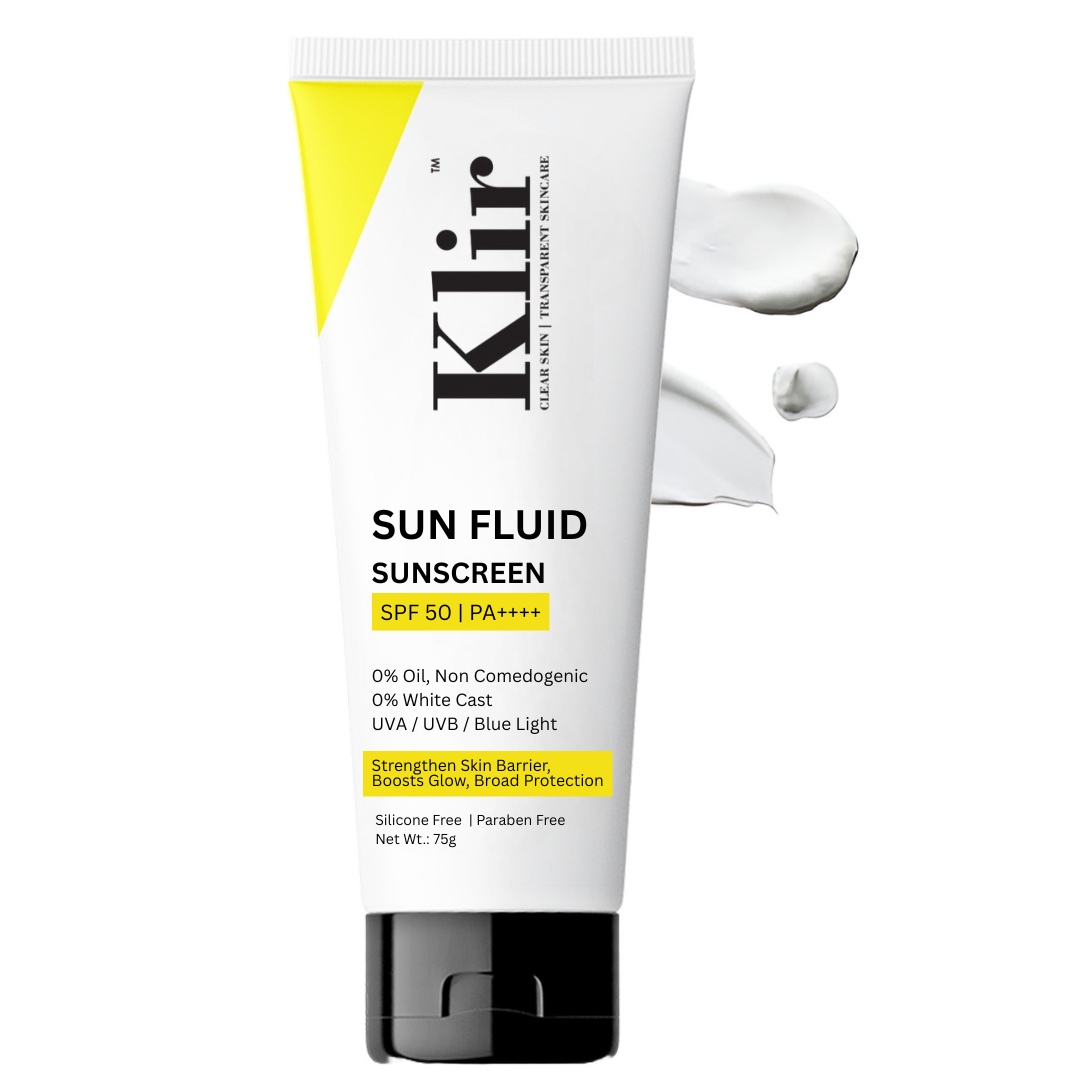 KLIR Sunfluid SPF 50 Sunscreen PA++++ | Lightweight, Non-Greasy, Broad Spectrum UV Protection (75g)