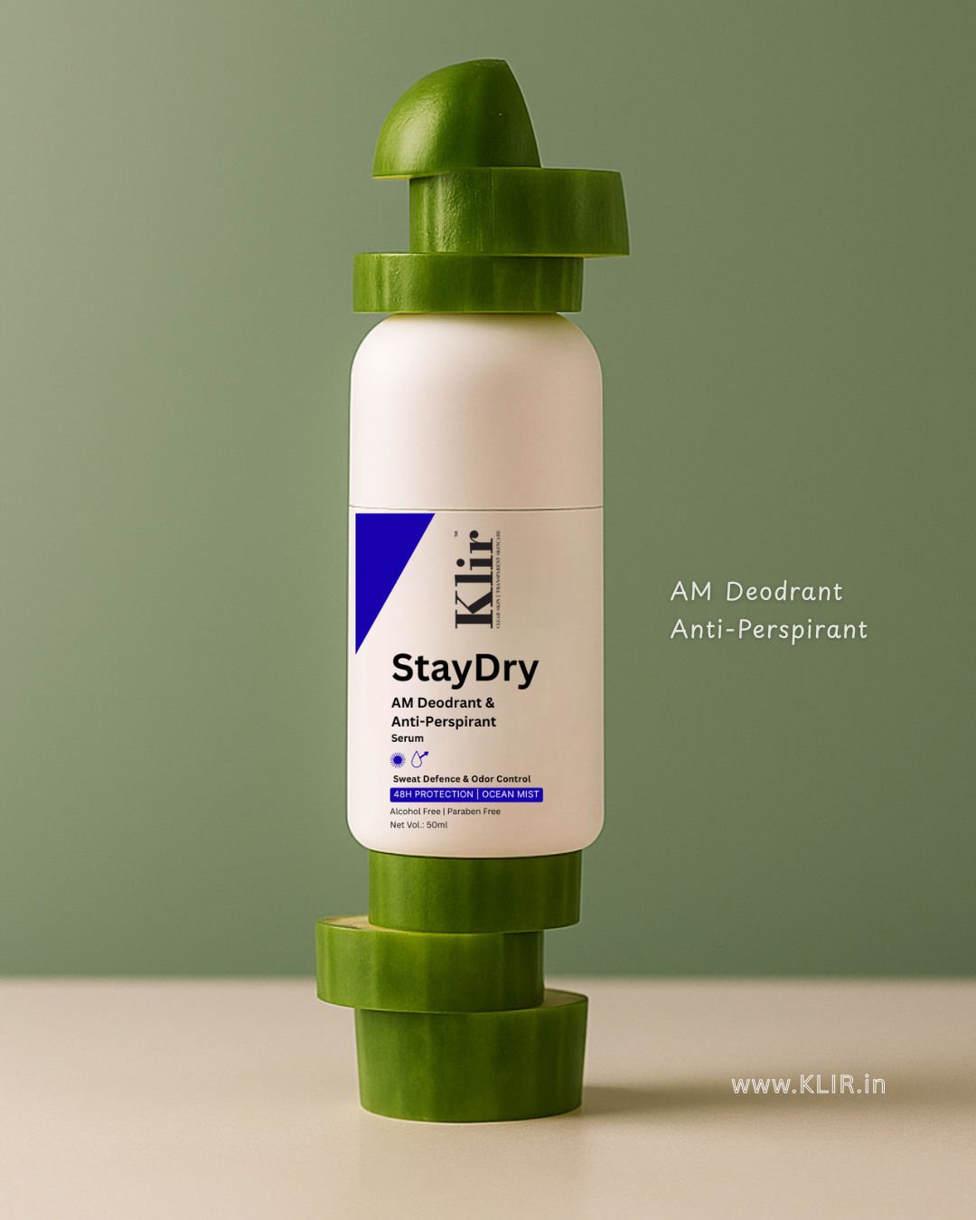 Klir StayDry All Day Protection Anti-Perspirant Roll-On Deodorant | Unisex | Ocean Mist, 50ml