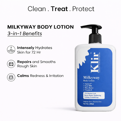 Klir Milkyway Body Lotion with Aquaxyl, Goat Milk & Shea Butter for 72H Moisture (200ml)