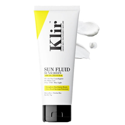 KLIR Sunfluid SPF 50 Sunscreen PA++++ | Lightweight, Non-Greasy, Broad Spectrum UV Protection (75g)
