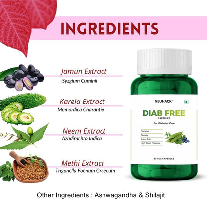 Neuhack Diab Free Herbal Capsule Supplements – 60 veg caps