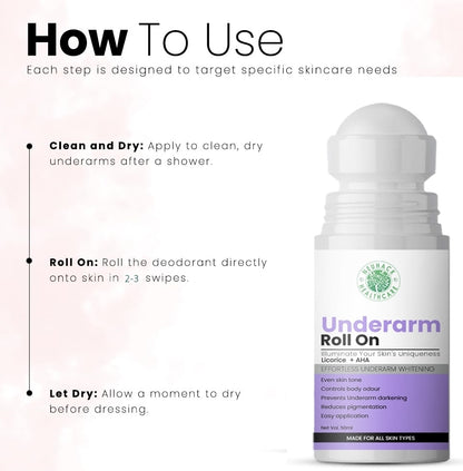 Neuhack Underarm Brightening Roll On – 4% Glycolic Acid + Aloe Vera for Pigmentation, Sweat & Odour Control  – 50ml