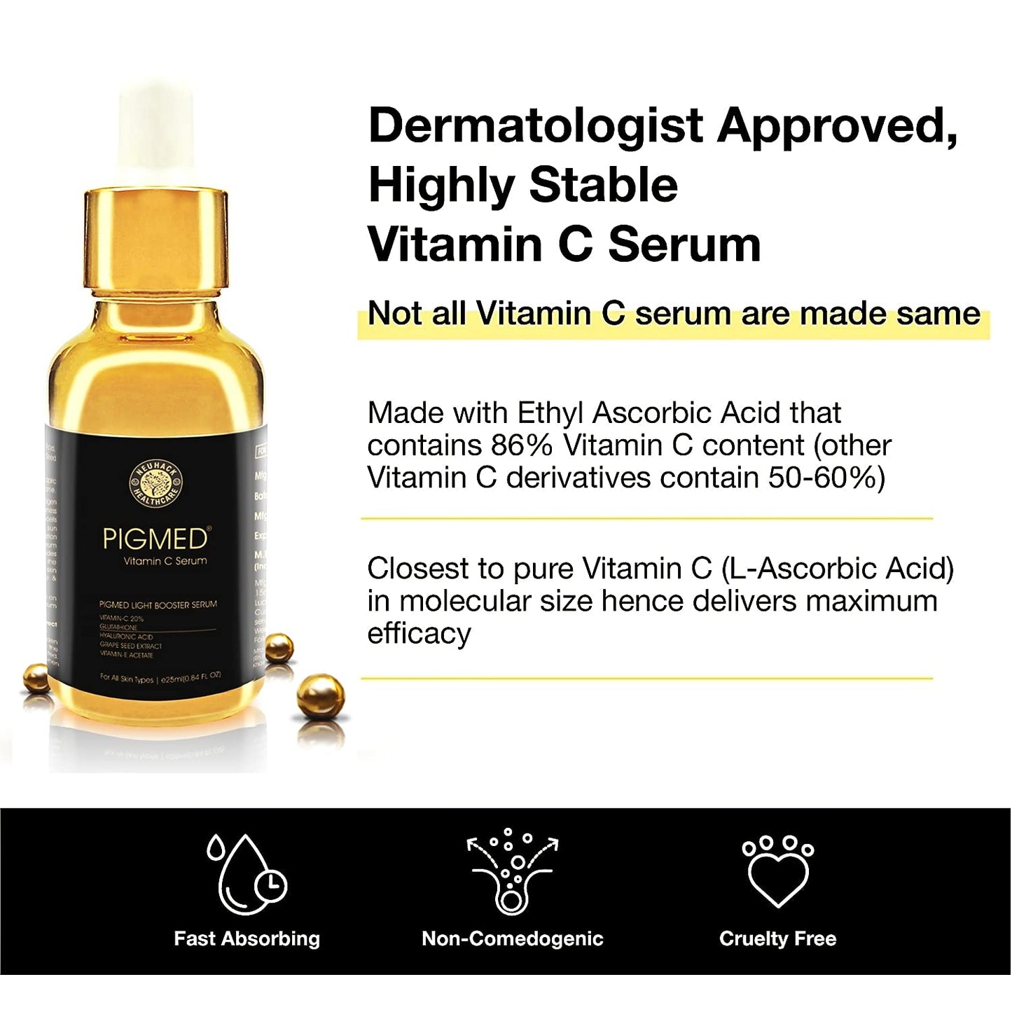 Neuhack Pigmed 20% Vitamin C Serum with Glutathione & Hyaluronic Acid – 25ml