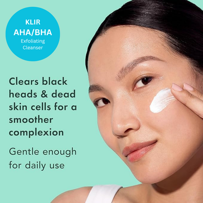 KLIR AHA BHA Cleanser – Brightening, Acne Control, Gentle Exfoliation with Salicylic, Glycolic, Lactic Acid & Niacinamide – 100ml