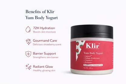 Klir Yum Body Yogurt with Aquaxyl, Hyaluronic Acid & Probiotics for Hydration & Glow (100g)