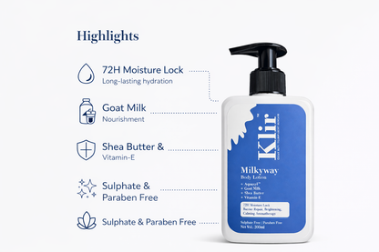 Klir Milkyway Body Lotion with Aquaxyl, Goat Milk & Shea Butter for 72H Moisture (200ml)