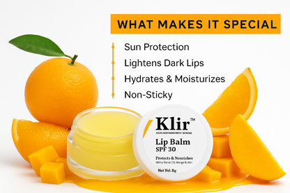 KLIR Moisturizing Vitamin C Lip Balm with SPF 30 | Hydrating Lip Care for Men & Women | 8g