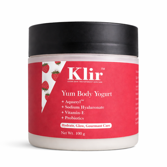 KLIR Yum Body Yogurt – Hydrating Strawberry Body Moisturizer with Aquaxyl™, Hyaluronic Acid & Probiotics | 100g