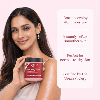 Klir Yum Body Yogurt with Aquaxyl, Hyaluronic Acid & Probiotics for Hydration & Glow (100g)