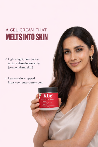 Klir Yum Body Yogurt with Aquaxyl, Hyaluronic Acid & Probiotics for Hydration & Glow (100g)