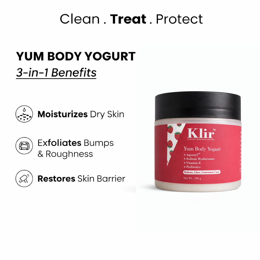 Klir Yum Body Yogurt with Aquaxyl, Hyaluronic Acid & Probiotics for Hydration & Glow (100g)