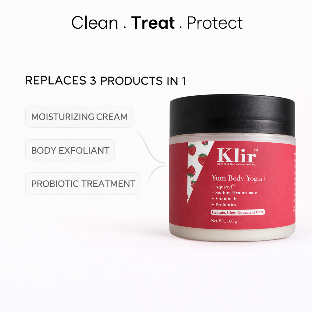 Klir Yum Body Yogurt with Aquaxyl, Hyaluronic Acid & Probiotics for Hydration & Glow (100g)