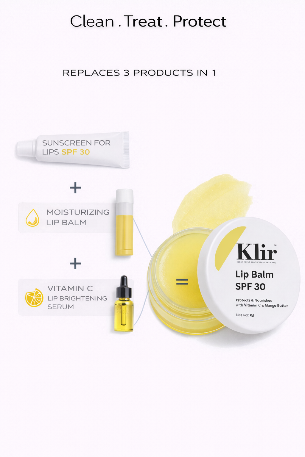 KLIR Lip Balm SPF 30 – Hydrated, Soft, Bright & Even-Toned Lips with Mango Shea Butter, Vitamin C – 8g