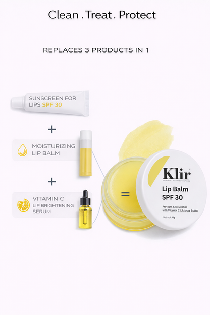 KLIR Lip Balm SPF 30 – Hydrated, Soft, Bright & Even-Toned Lips with Mango Shea Butter, Vitamin C – 8g