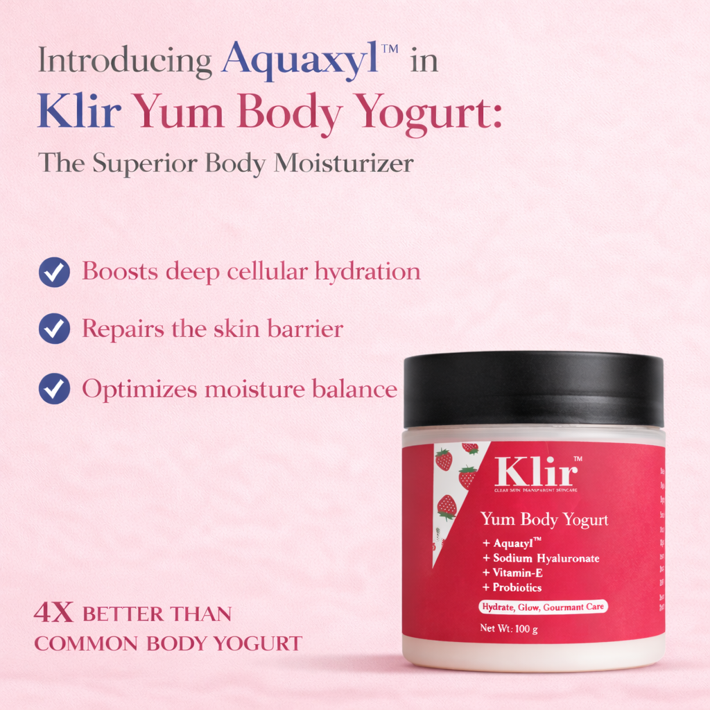 KLIR Yum Body Yogurt – Hydrating Strawberry Body Moisturizer with Aquaxyl™, Hyaluronic Acid & Probiotics | 100g