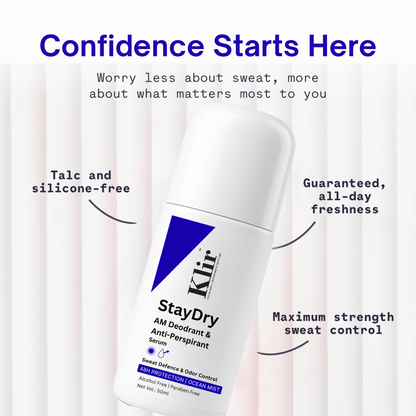 Klir StayDry All Day Protection Anti-Perspirant Roll-On Deodorant | Unisex | Ocean Mist, 50ml