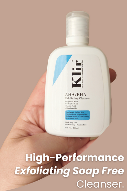 KLIR AHA BHA Exfoliating Cleanser | Glycolic, Salicylic & Lactic Acid Face Wash with Niacinamide – Soap-Free, Non-Lathering Formula | 100ml
