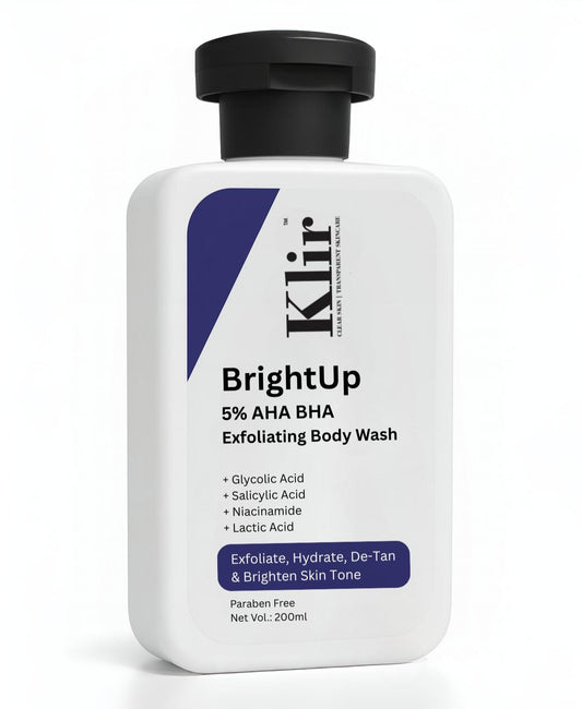 Klir BrighUp 5% AHA BHA Exfoliating Body Wash for acne, pigmentation & tan removal - 200ml