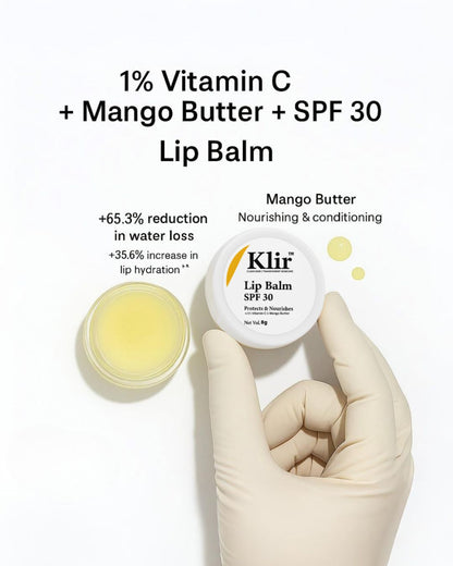 KLIR Lip Balm SPF 30 – Mango Butter, Vitamin C for Hydrated, Soft & Even-Toned Lips – 8g
