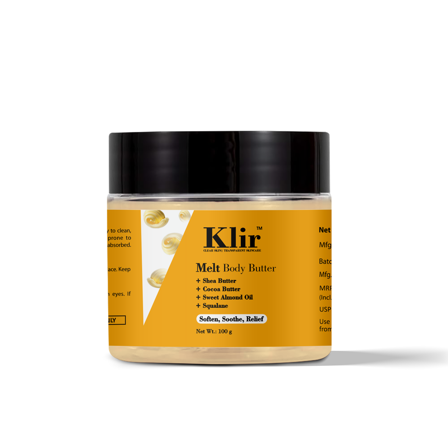 Klir Melt Body Butter with Shea & Cocoa Butter, Sweet Almond Oil & Squalane – 72 Hr Moisture (100g)
