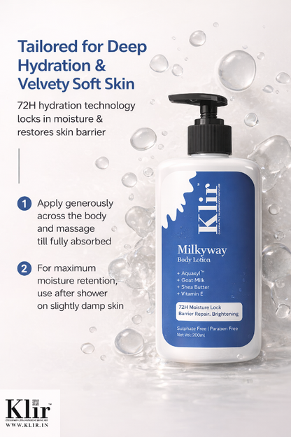 Milkyway body lotion bottle with hydration benefits on a white background