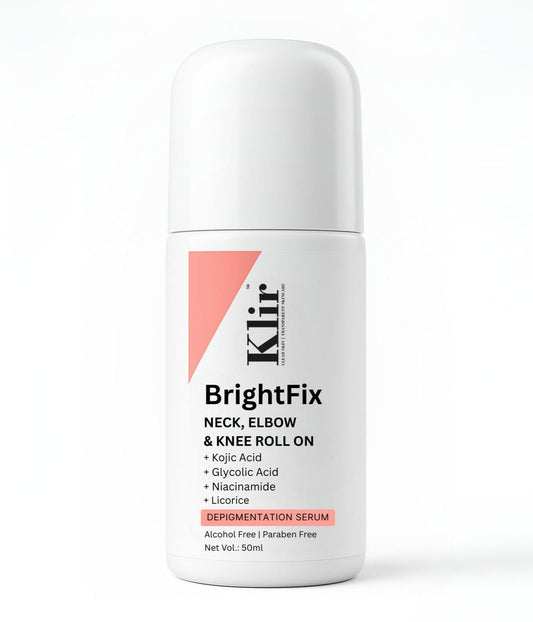 Klir BrightFix Brightening Roll On For Neck, Elbow & Knee with Kojic Acid, Glycolic Acid, Niacinamide, Licorice | Exfoliates, Removes Pigmentation | 50ml