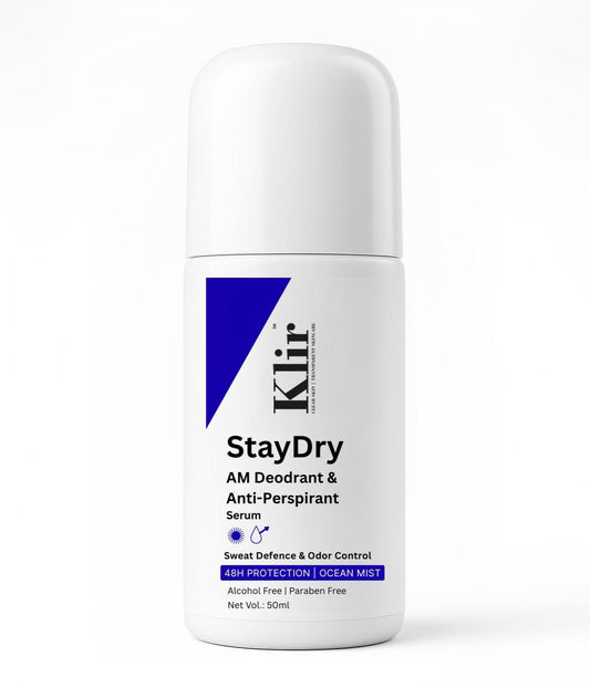 Klir StayDry All Day Protection Anti-Perspirant Roll-On Deodorant | Unisex | Ocean Mist, 50ml