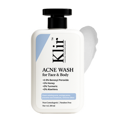 KLIR Acne Wash for Face & Body with Honey & Turmeric – Deep Cleansing, Odor, Acne reduction | 200ml
