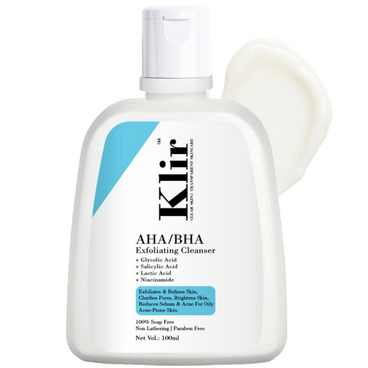 KLIR AHA BHA Cleanser – Brightening, Acne Control, Gentle Exfoliation with Salicylic, Glycolic, Lactic Acid & Niacinamide – 100ml
