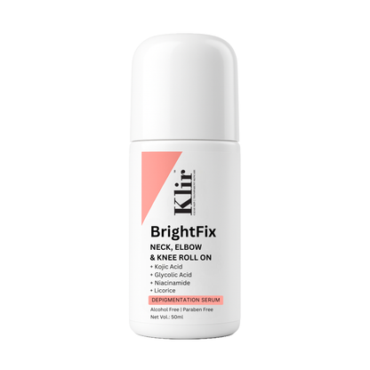 Klir BrightFix Brightening Roll On For Neck, Elbow & Knee with Kojic Acid, Glycolic Acid, Niacinamide, Licorice | Exfoliates, Removes Pigmentation | 50ml