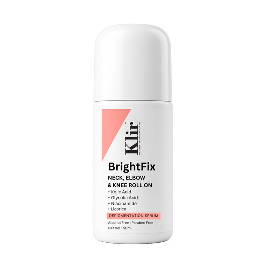 Klir BrightFix Brightening Roll On For Neck, Elbow & Knee with Kojic Acid, Glycolic Acid, Niacinamide, Licorice | Exfoliates, Removes Pigmentation | 50ml
