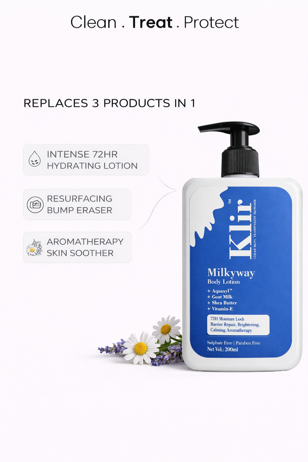 Klir Milkyway Body Lotion with Aquaxyl, Goat Milk & Shea Butter for 72H Moisture (200ml)