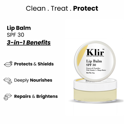 KLIR Moisturizing Vitamin C Lip Balm with SPF 30 | Hydrating Lip Care for Men & Women | 8g