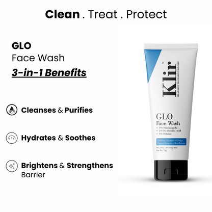 KLIR Glo Face Wash – Hydrating Cleanser with Niacinamide & Hyaluronic Acid (75g)