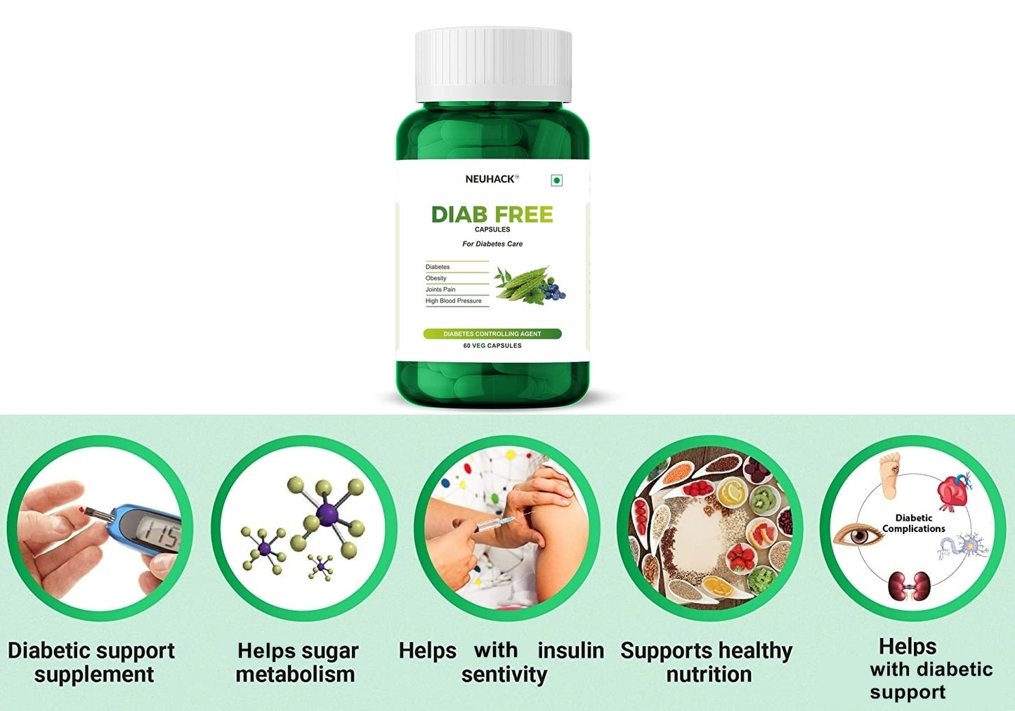 Neuhack Diab Free Herbal Capsule Supplements – 60 veg caps