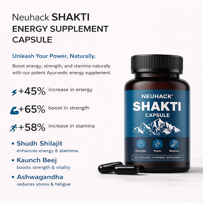 Neuhack Shakti Supplement for Strength, Stamina, Vigor | Ayurvedic Capsule | 30 caps